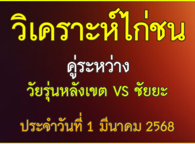 วิเคราะห์ไก่ชน คู่ระหว่าง วัยรุ่นหลังเขต VS ชัยยะ ประจำวันที่ 1 มีนาคม 2568