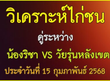 วิเคราะห์ไก่ชน คู่ระหว่าง น้องริชา VS วัยรุ่นหลังเขต ประจำวันที่ 15 กุมภาพันธุ์ 2568