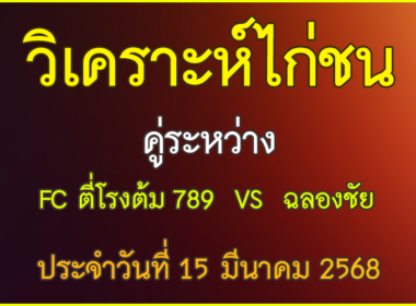 วิเคาระห์ไก่ชน คู่ระหว่าง FC ตี่โรงต้ม789 VS ฉลองชัย ประจำวันที่ 15 มีนาคม 2568
