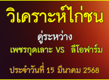 วิเคาระห์ไก่ชน คู่ระหว่าง เพชรกุดเลาะ VS ลีโอฟาร์ม ประจำวันที่ 15 มีนาคม 2568