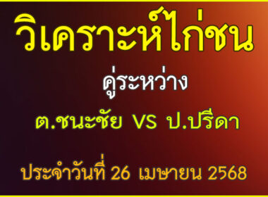 วิเคราะห์ไก่ชน คู่ระหว่าง ต.ชนะชัย VS  ป.ปรีดา ประจำวันที่ 26 เมษายน 2568