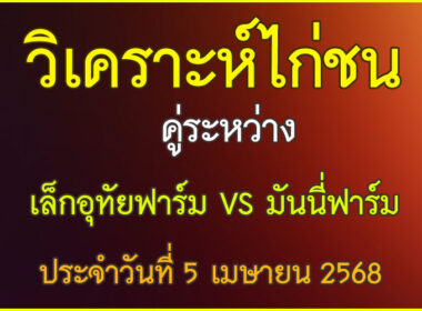 วิเคราะห์ไก่ชน คู่ระหว่าง เล็กอุทัยฟาร์ม VS มันนี่ฟาร์ม ประจำวันที่ 5 เมษายน 2568
