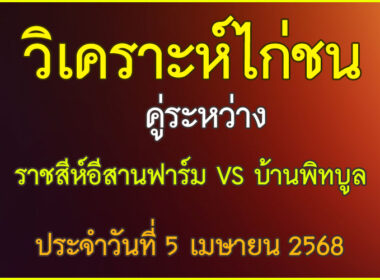วิเคราะห์ไก่ชน คู่ระหว่าง ราชสีห์อีสานฟาร์ม VS บ้านพิทบูล ประจำวันที่ 5 เมษายน 2568