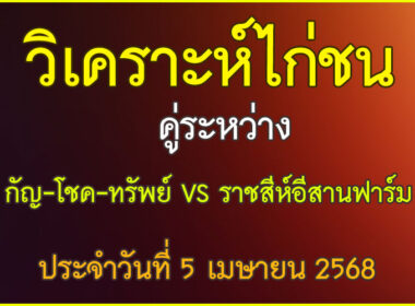วิเคราะห์ไก่ชน คู่ระหว่าง กัญ-โชค-ทรัพย์ VS ราชสีห์อีสานฟาร์ม ประจำวันที่ 5 เมษายน 2568