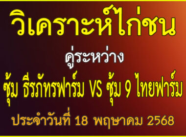 วิเคราะห์ไก่ชน คู่ระหว่าง ซุ้ม ธีรภัทรฟาร์ม VS ซุ้ม 9 ไทยฟาร์ม ประจำวันที่ 18 พฤษาคม 2568
