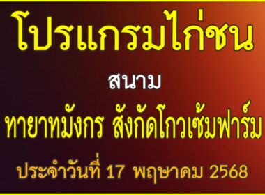 ณ สนามไก่ชน ทายาทมังกร สังกัดโกวเซมฟาร์ม ยิ่งเจริญ ประจำวันที่ 17 พฤษาคม 2568
