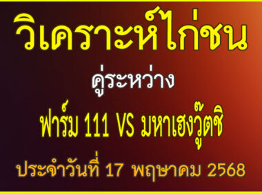 วิเคราะห์ไก่ชน คู่ระหว่าง ฟาร์ม 111 VS มหาเฮงวู๊ตชิ ประจำวันที่ 17 พฤษาคม 2568
