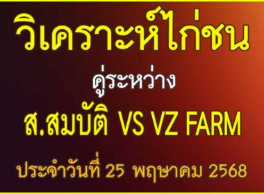 วิเคราะห์ไก่ชน คู่ระหว่าง ส.สมบัติ VS VZ FARM ประจำวันที่ 25 พฤษาคม 2568