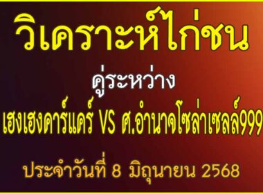 วิเคราะห์ไก่ชน คู่ระหว่าง เฮงเฮงคาร์แคร์ VS ศ.อำนาจโวล่าเซลล์999 ประจำวันที่ 8 มิถุนายน 2568
