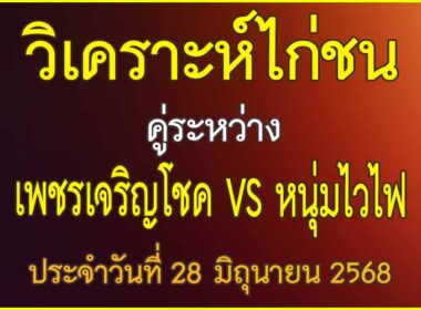 วิเคราะห์ไก่ชน คู่ระหว่าง เพชรจริญโชค VS หนุ่มไวไฟ ประจำวันที่ 28 มิถุนายน 2568