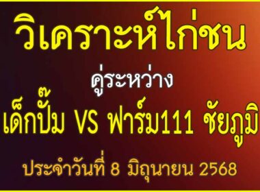 วิเคราะห์ไก่ชน คู่ระหว่าง เด็กปั๊ม VS ฟาร์ม111 ชัยภูมิ ประจำวันที่ 8 มิถุนายน 2568