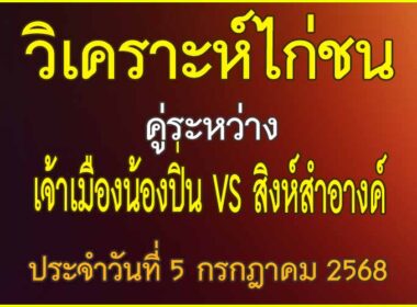 วิเคราะห์ไก่ชน คู่ระหว่าง เจ้าเมืองน้องปิ่น VS สิงห์สำอางค์ ประจำวันที่ 5 กรกฎาคม 2568