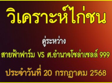 วิเคราะห์ไก่ชน คู่ระหว่าง สายฟ่้าฟาร์ม VS ศ.อำจาจโซล่าเซลล์999 ประจำวันที่ 20 กรกฎาคม 2568