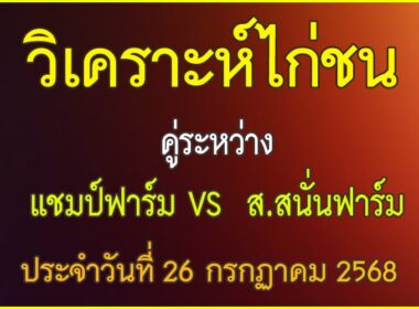 วิเคราะห์ไก่ชน คู่ระหว่าง แชมป์ฟาร์ม VS ส.สนั่นฟาร์ม ประจำวันที่ 26 กรกฎาคม 2568