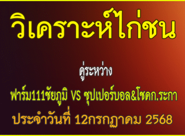 วิเคราะห์ไก่ชน คู่ระหว่าง ฟาร์ม111ชัยภูมิ  VS ซุปเปอร์บอล&โชคก.ระกาประจำวันที่ 12 กรกฎาคม 2568