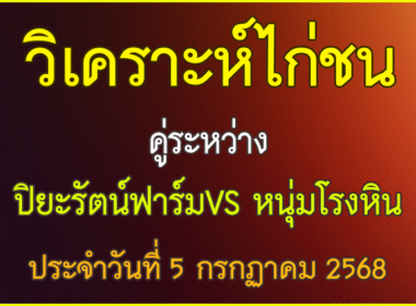 วิเคราะห์ไก่ชน คู่ระหว่าง หนุ่มโรงหิน สังกัด สมยศฟาร์ม  VS ปิยะรัตน์ฟาร์ม  ประจำวันที่ 5 กรกกาคม 2568