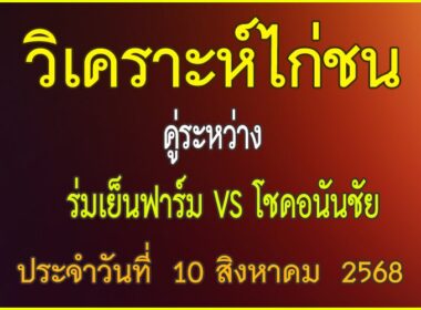 วิเคราะห์ไก่ชน คู่ระหว่าง ร่มเย็นฟาร์ม VS โชคอนันชัย ประจำวันที่ 10 สิงหาคม 2568