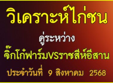 วิเคราะห์ไก่ชน คู่ระหว่าง จิ๊กโก๋ฟาร์ม VS ราชสีห์อีสาน ประจำวันที่ 9 สิงหาคม 2568