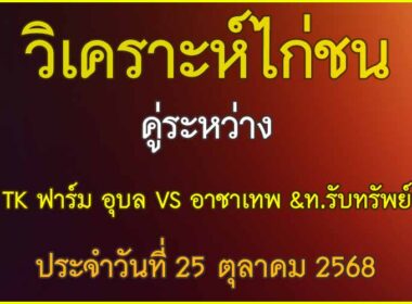วิเคราะห์ไก่ชน คู่ระหว่าง TK ฟาร์ม อุบล VS อาชาเทพ &ท.รับทรัพย์ สังกัด ราชสีห์อีสานฟาร์ม ประจำวันที่ 25 ตุลาคม 2568