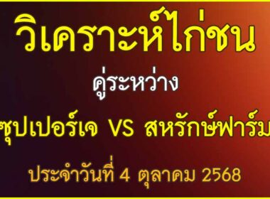 วิเคราะห์ไก่ชน คู่ระหว่าง ซุปเปอร์เจ VS สหรักษ์ฟาร์ม ประจำวันที่ 4 ตุลาคม 2568